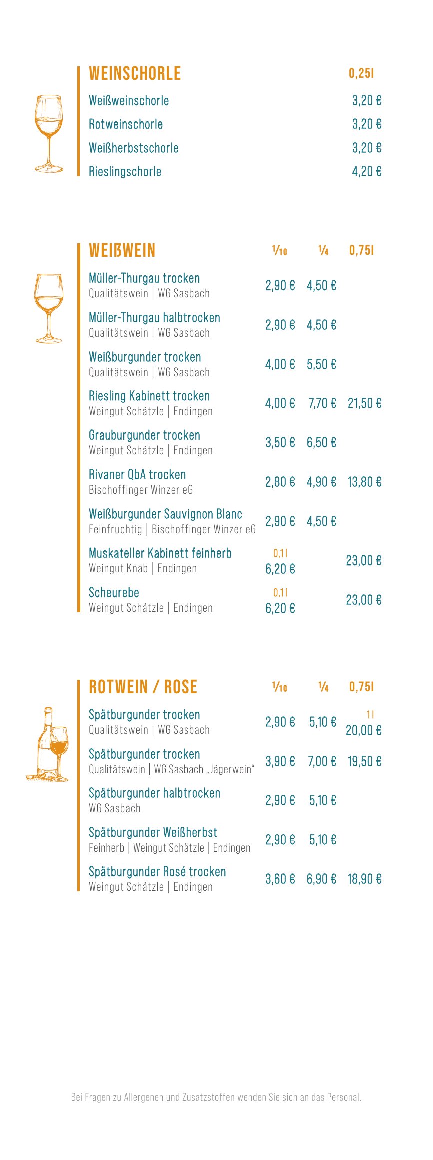 Bistrokarte – Wein & Schorle