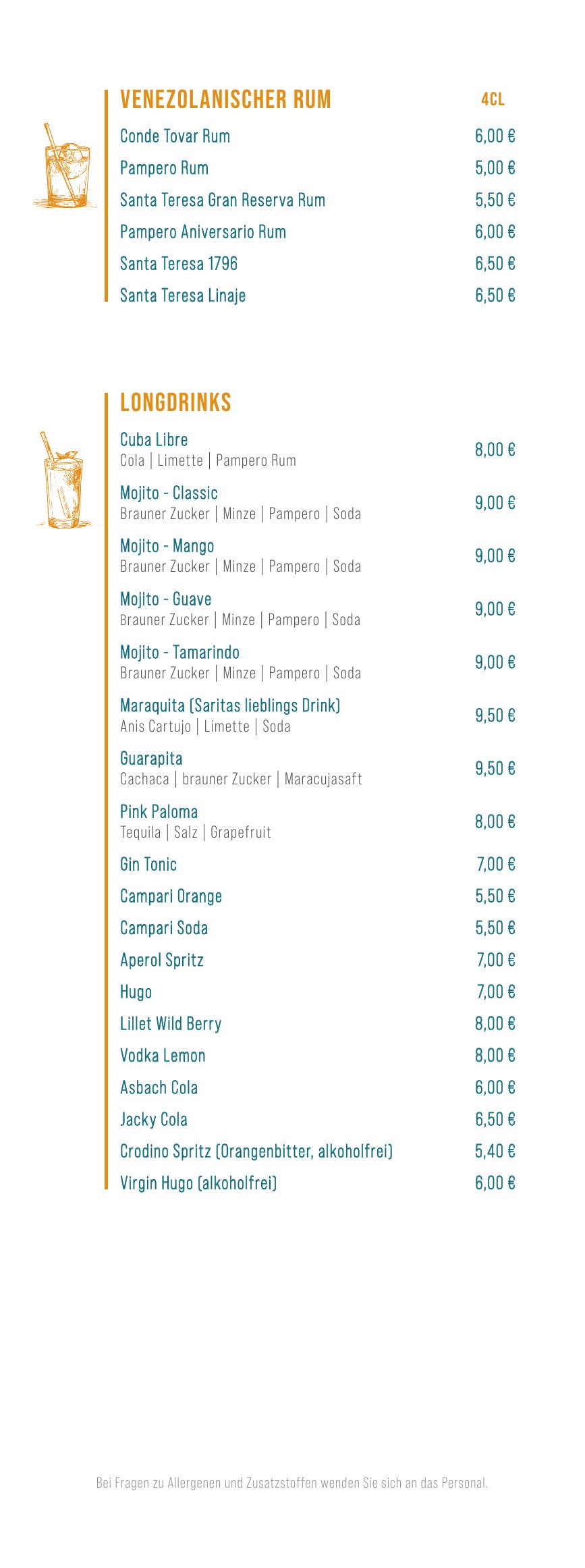 Bistrokarte – Rum aus Tovar & Longdrinks